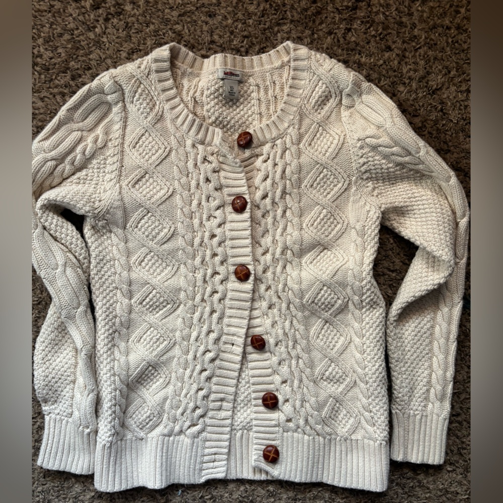 L.L. Bean Cream Cable Knit Button Cardigan